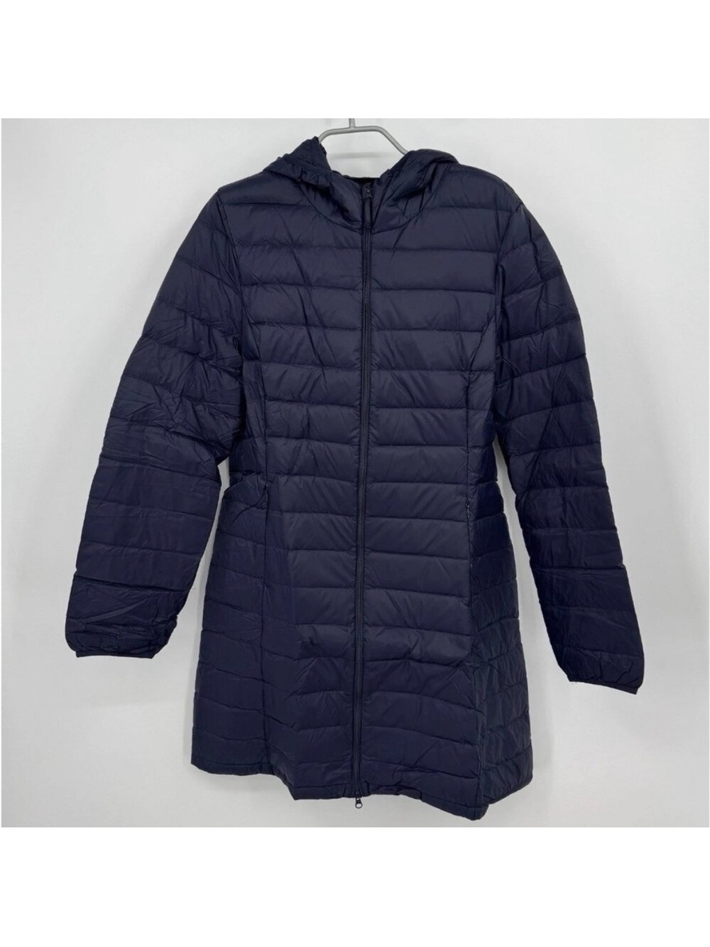 Quince Navy Blue Lightweight Down Puffer Jacket with Hood Mid-Length L Women’s**